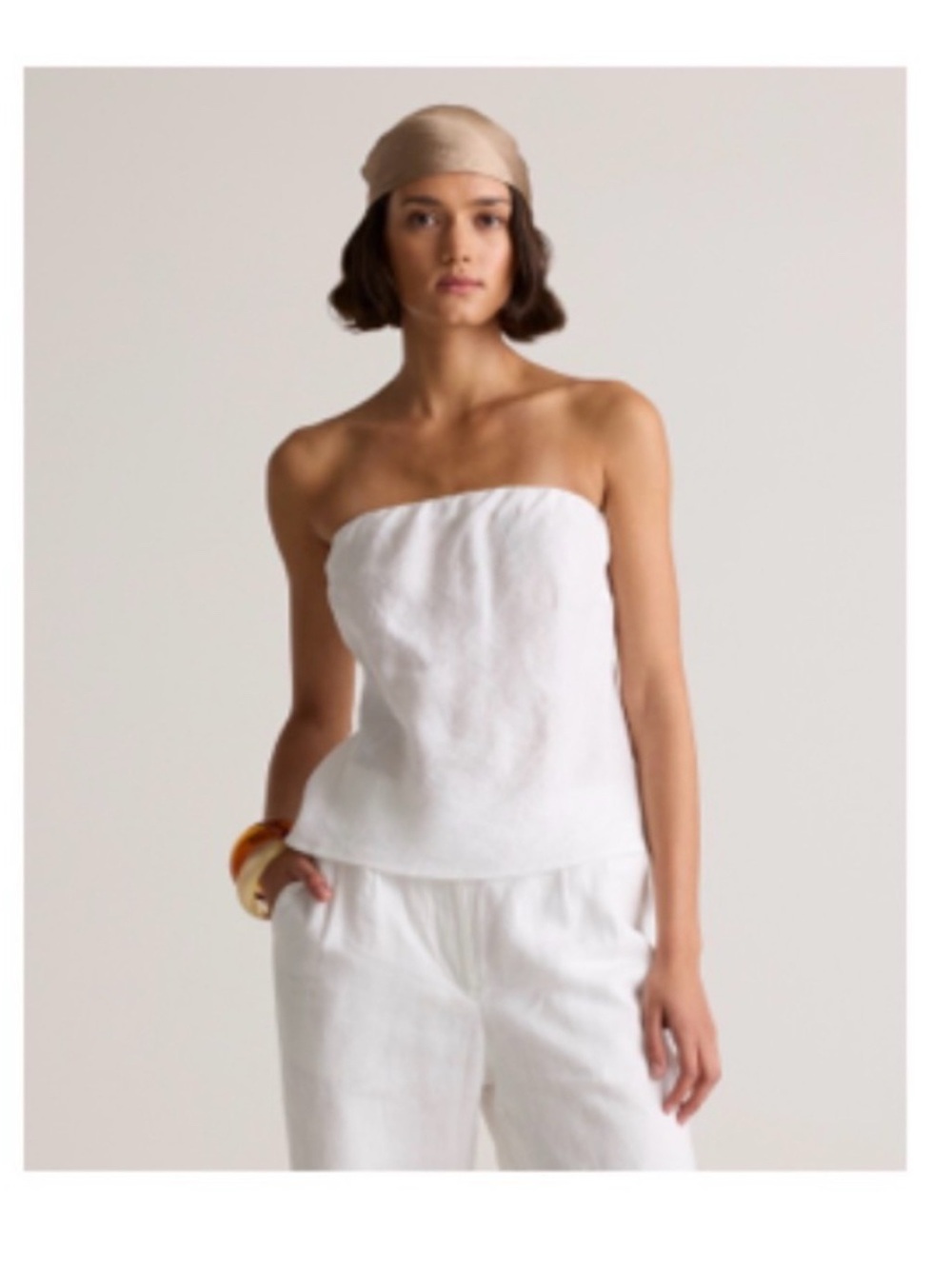 Quince European linen White Strapless Bandeau Top
